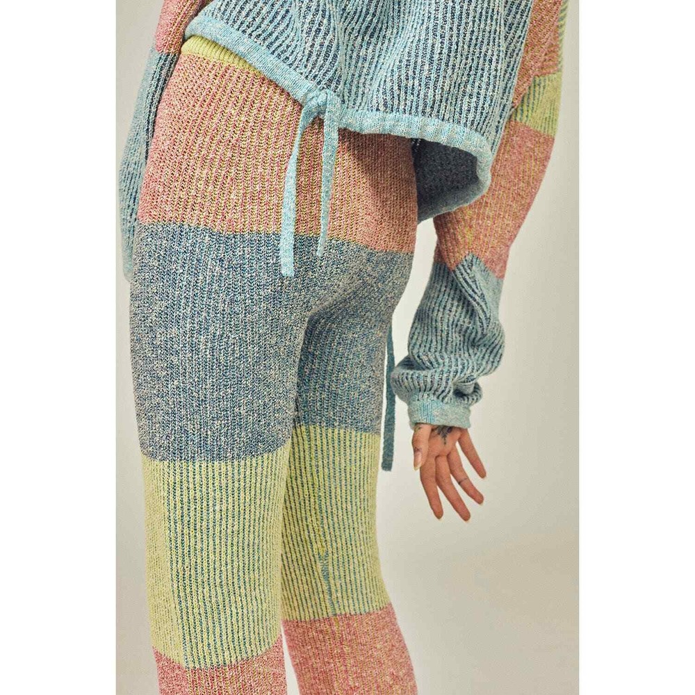 YANYAN KNITS Sweater Pant Women Large Colorblock Striped Ribbed High Rise Flare - Picture 3 of 16
